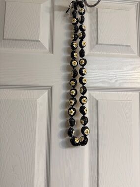 hawaiian kukui nut lei With Gold Flowers For graduation/luau/wedding/party